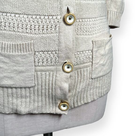 JUICY COUTURE Wool Cashmere Rabbit Hair Button Up Cardigan Sweater Crochet Beige - Picture 3 of 11